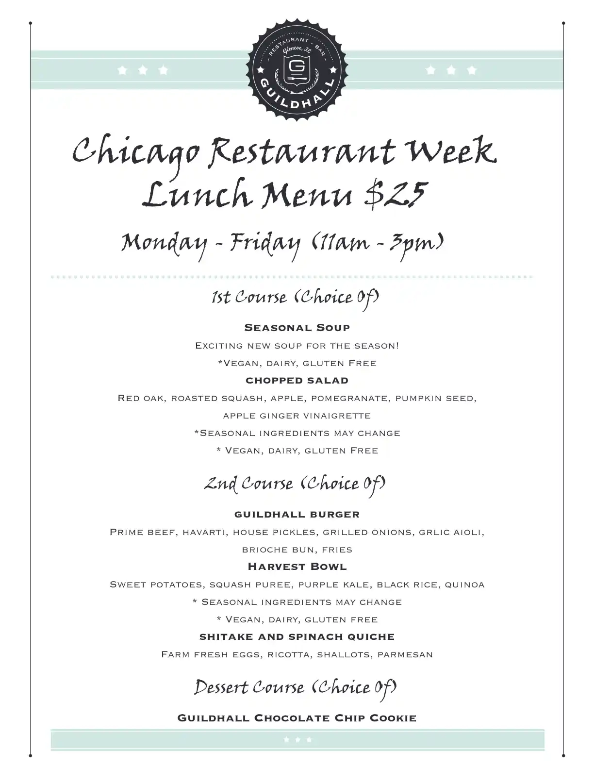 Chicago Restaurant Week 2023 Menu Guildhall