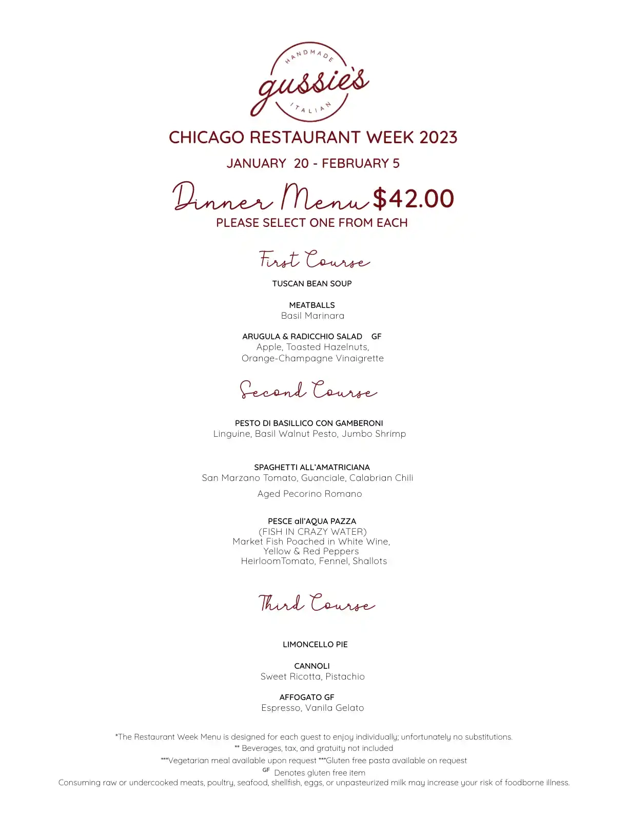 Chicago Restaurant Week 2023 Menu Gussies Handmade Italian