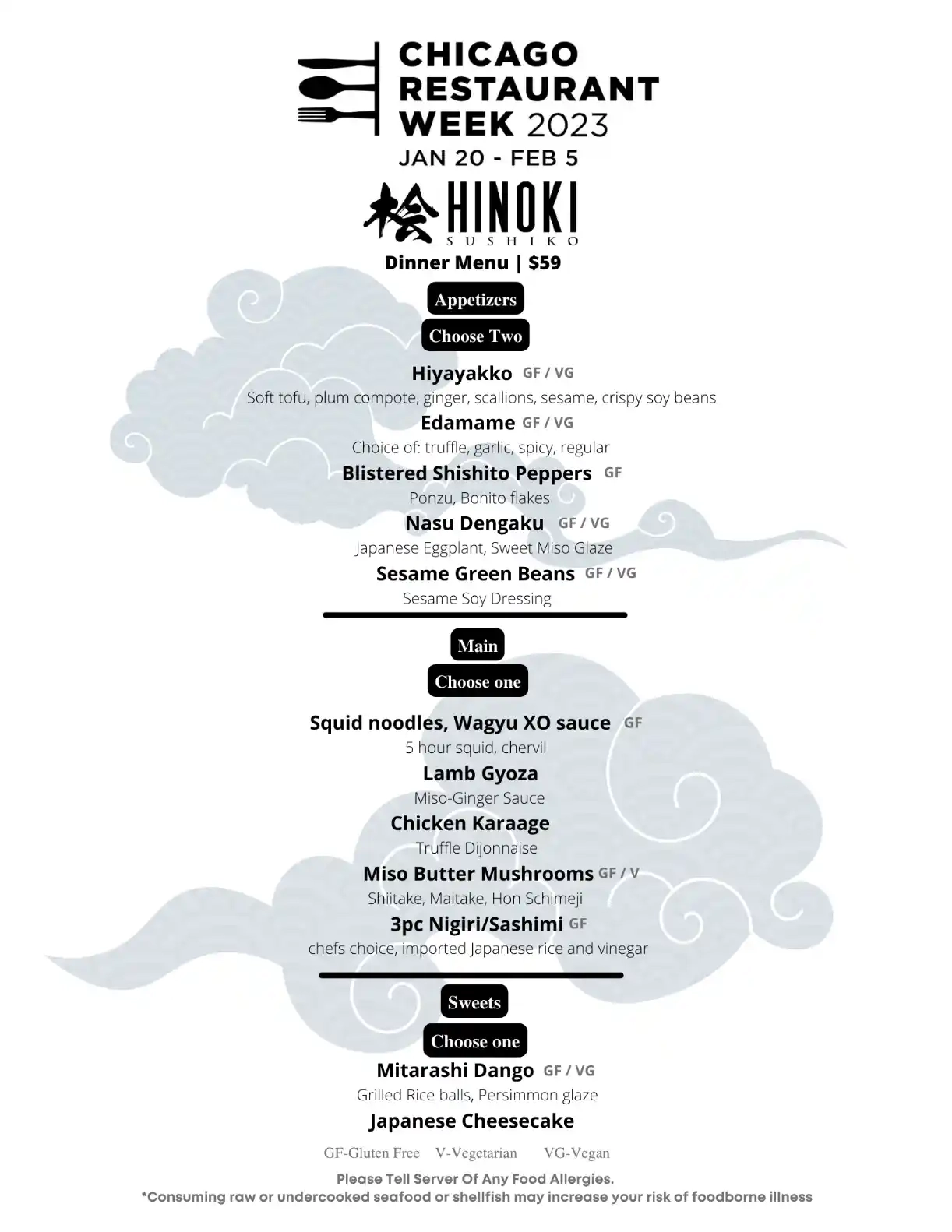 Chicago Restaurant Week 2023 Menu Hinoki Sushiko
