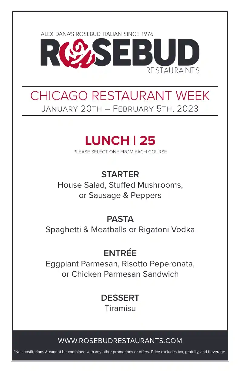Chicago Restaurant Week 2023 Menu Rosebud Lunch