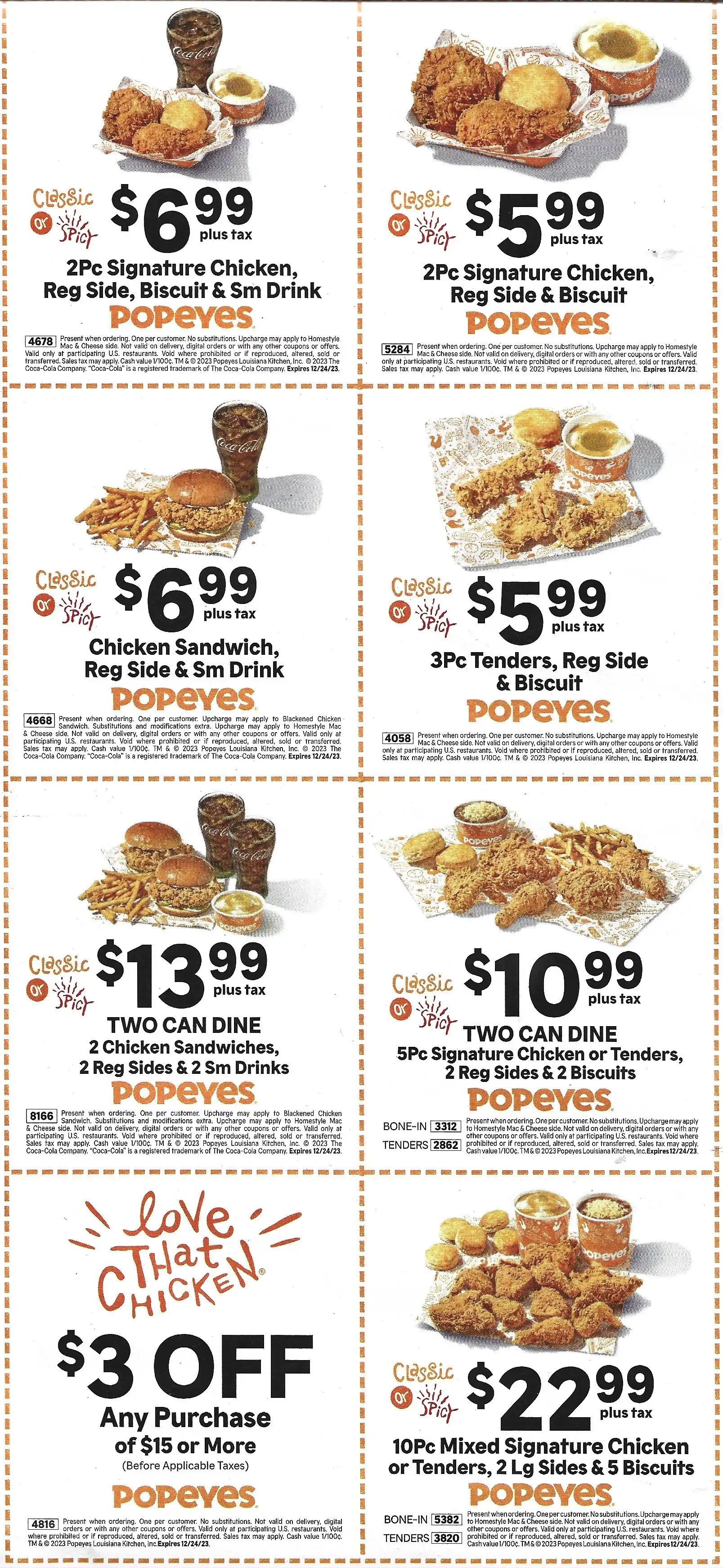 Popeye's Printable Store Coupons Mailer 2 Expires 12/24/2023