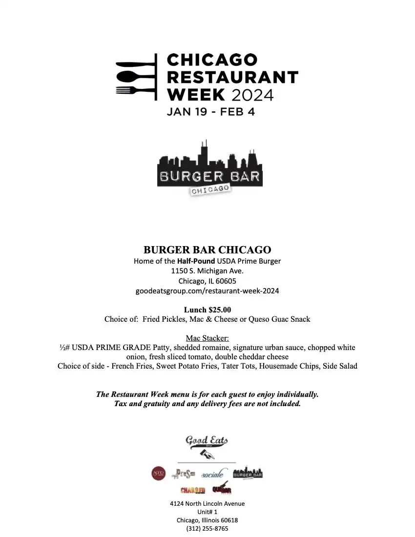 Chicago Restaurant Week 2024 Menu Burger Bar Lunch