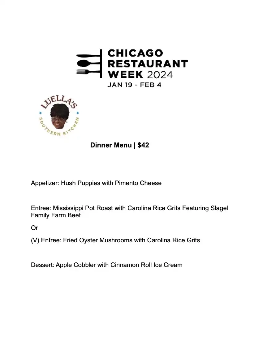 Chicago Restaurant Week 2024 Menu Luella's Southern Kitchen