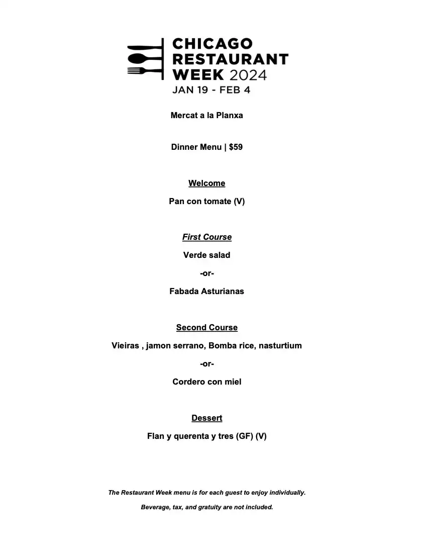 Chicago Restaurant Week 2024 Menu A La Planxa Dinner