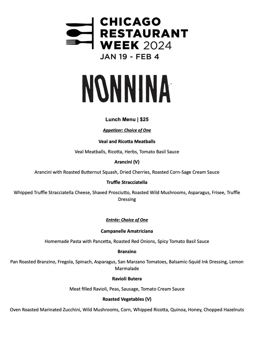 Chicago Restaurant Week 2024 Menu Nonnina Lunch 1