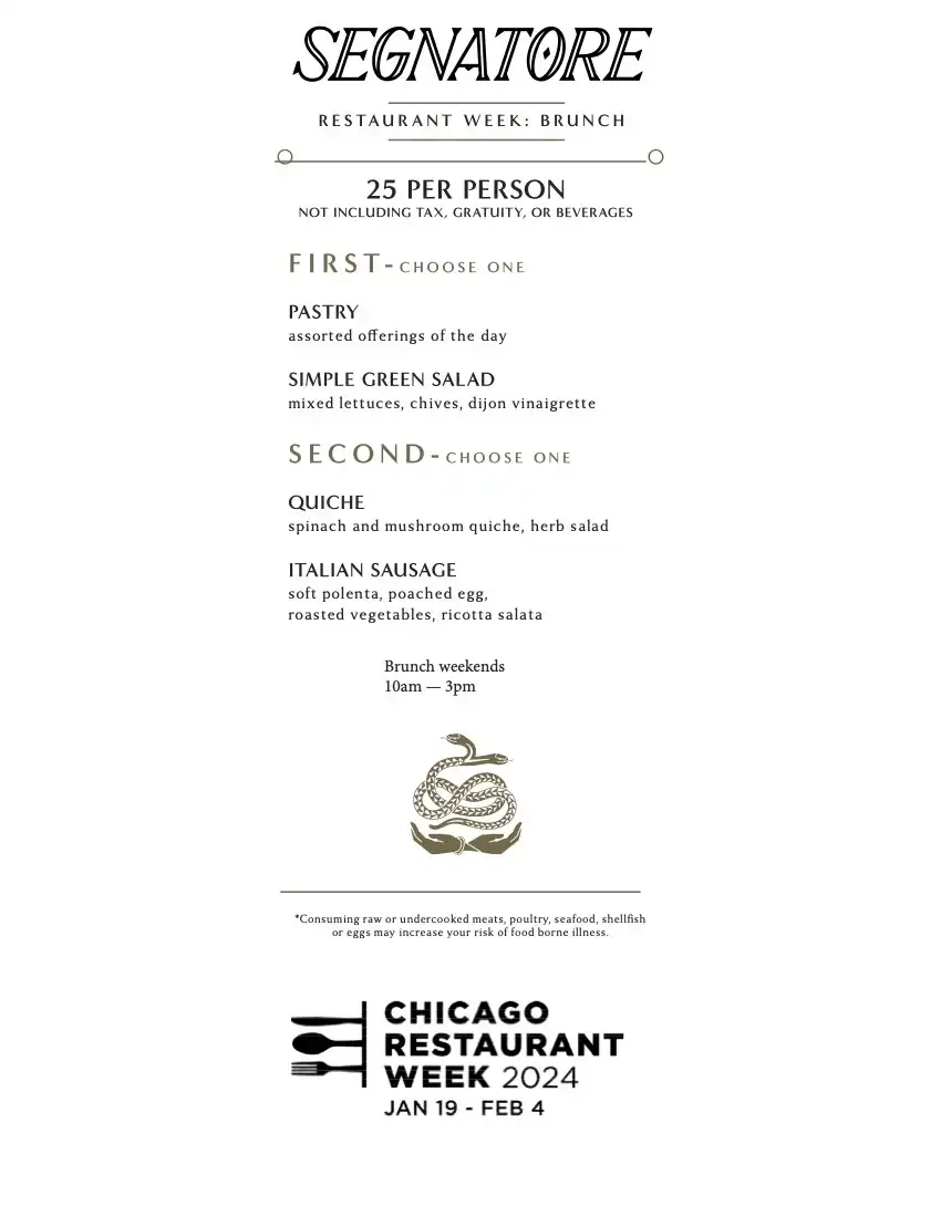Chicago Restaurant Week 2024 Menu Segnatore Brunch