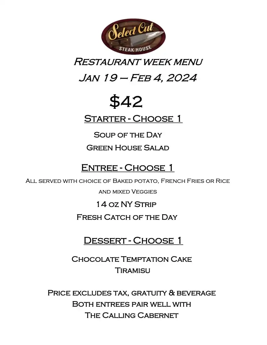 Chicago Restaurant Week 2024 Menu Select Cut Steakhouse Dinner 1