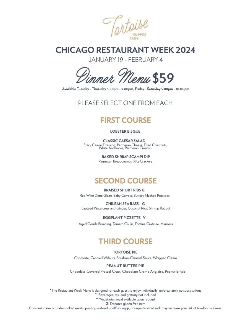 Chicago Restaurant Week 2024 Menu Tortoise Supper Club