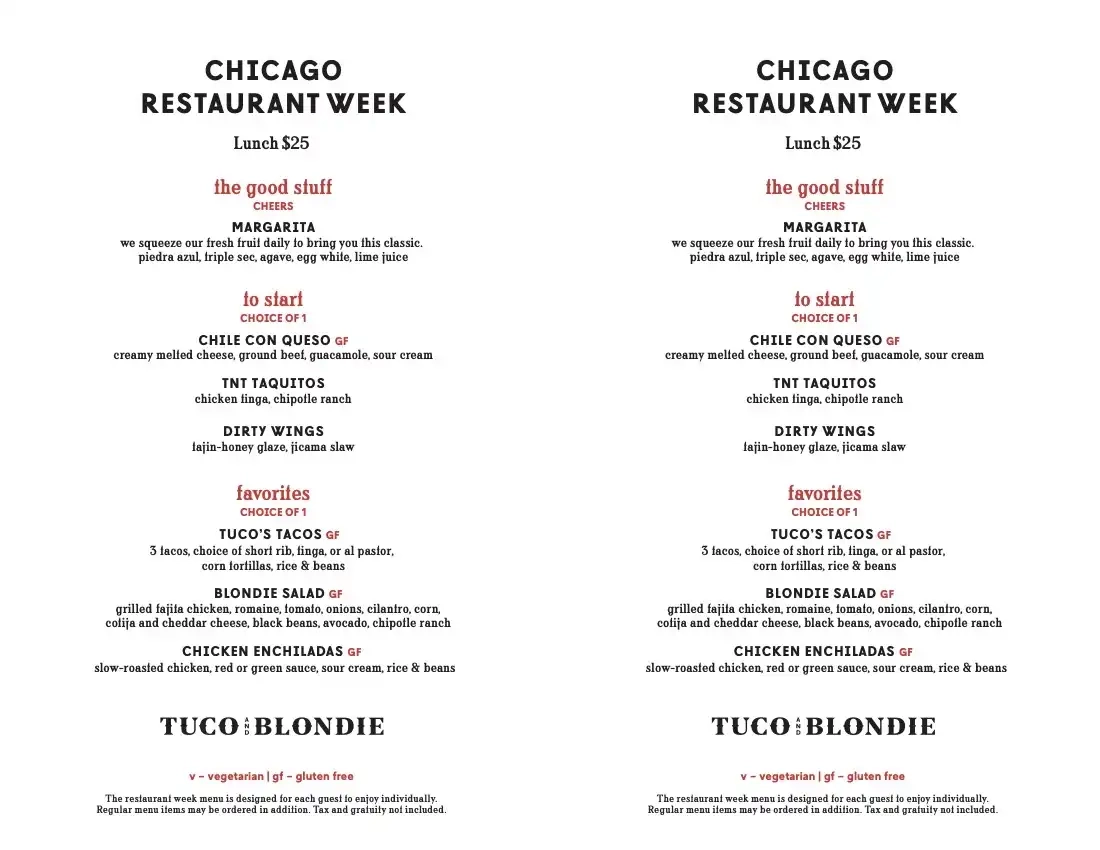 Chicago Restaurant Week 2024 Menu Tuco And Blondie Lunch