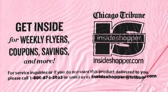 The Chicago Tribune Inside Shopper Weekly Flyer Distribution Bag