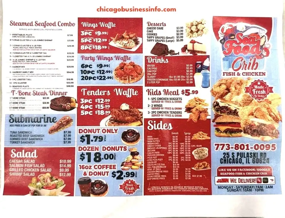 Seafood Fish & Chicken Crib Carry Out Menu 1