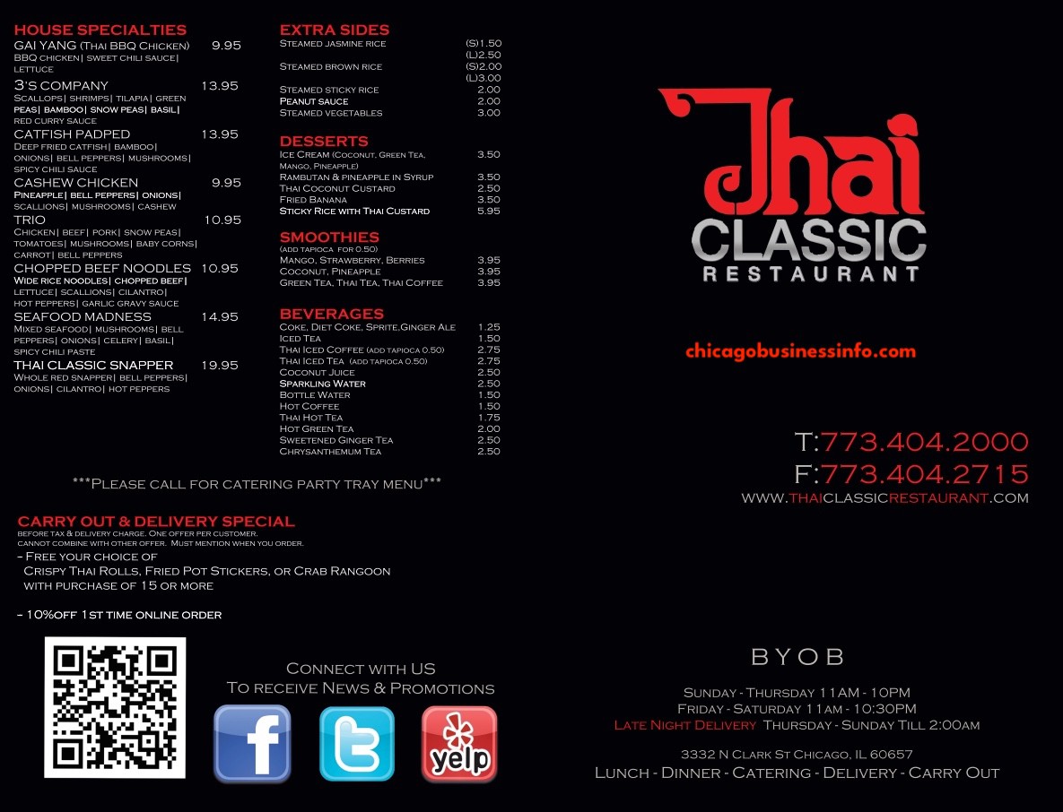 Thai Classic Restaurant Chicago Menu 1