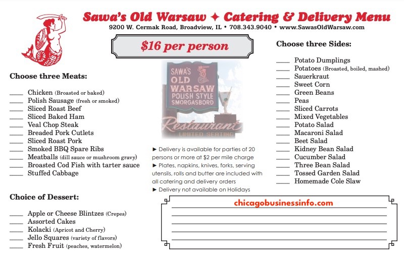 Sawas Old Warsaw Broadview Buffet Menu 3