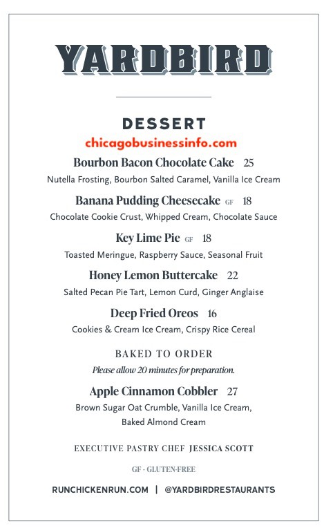 Yardbird Chicago Dessert Menu