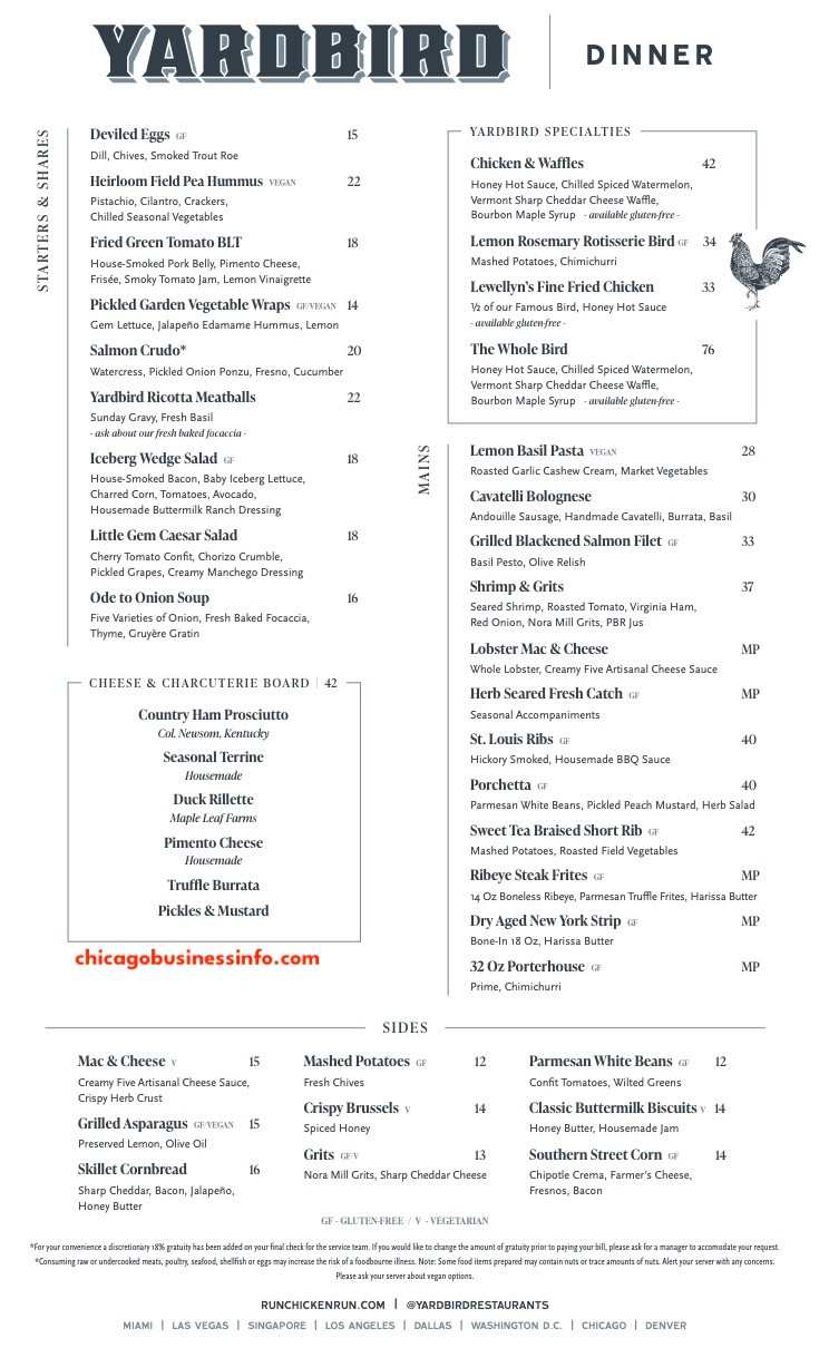 Yardbird Chicago Dinner Menu 1