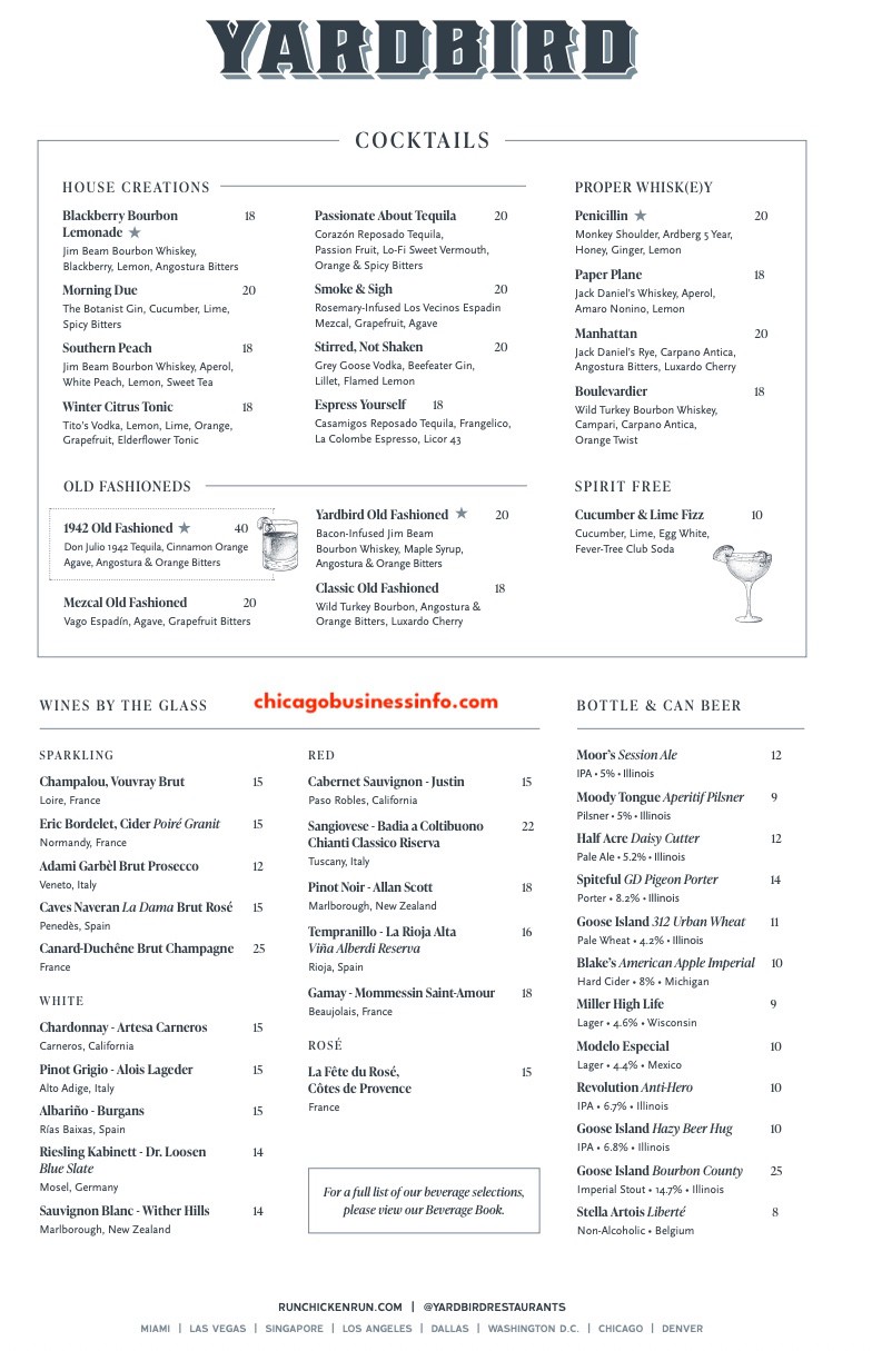 Yardbird Chicago Dinner Menu 2