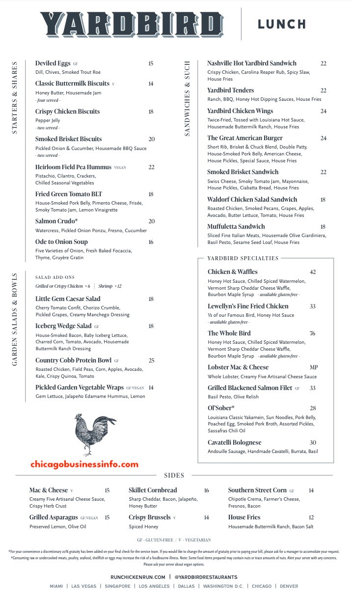 Yardbird Chicago Lunch Menu 1