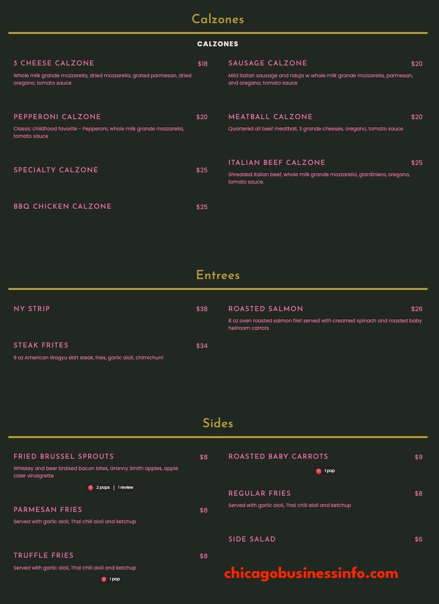 Lost Never Found Chicago Calzones Entrees Sides Menu