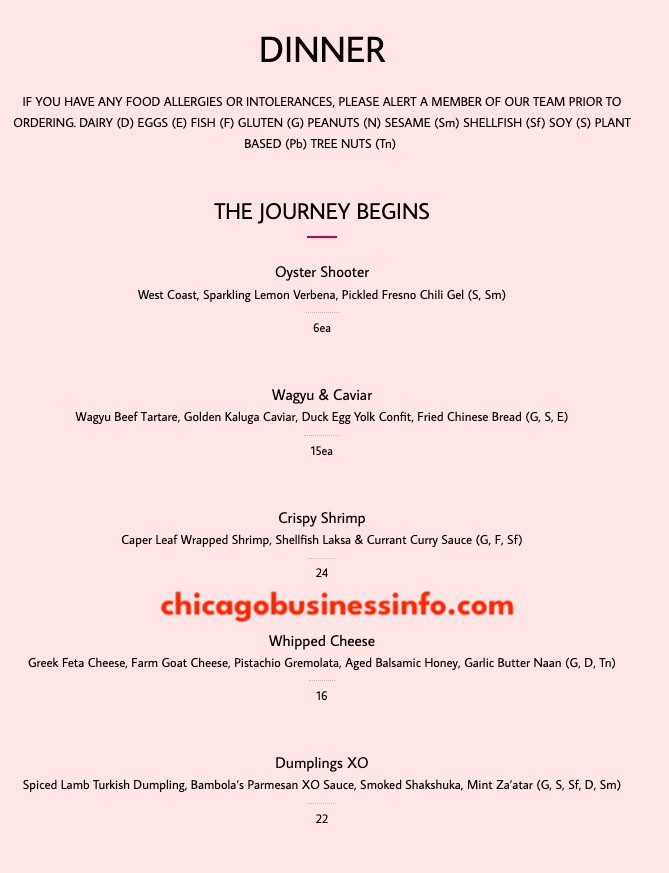Bambola and Coquette Chicago Dinner Menu 1