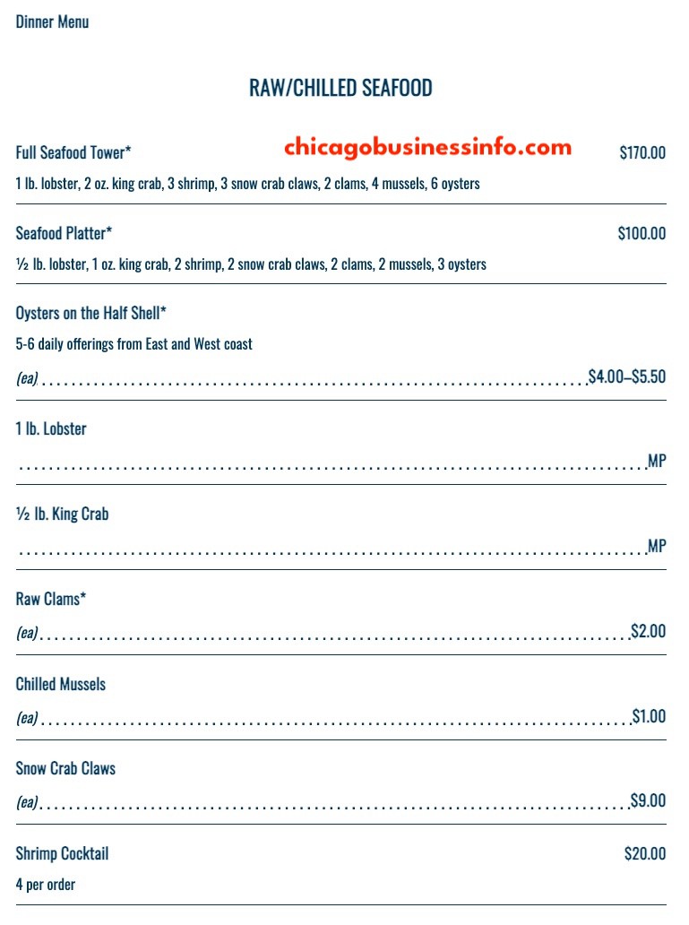 GT Fish And Oyster Bar Chicago Menu 1