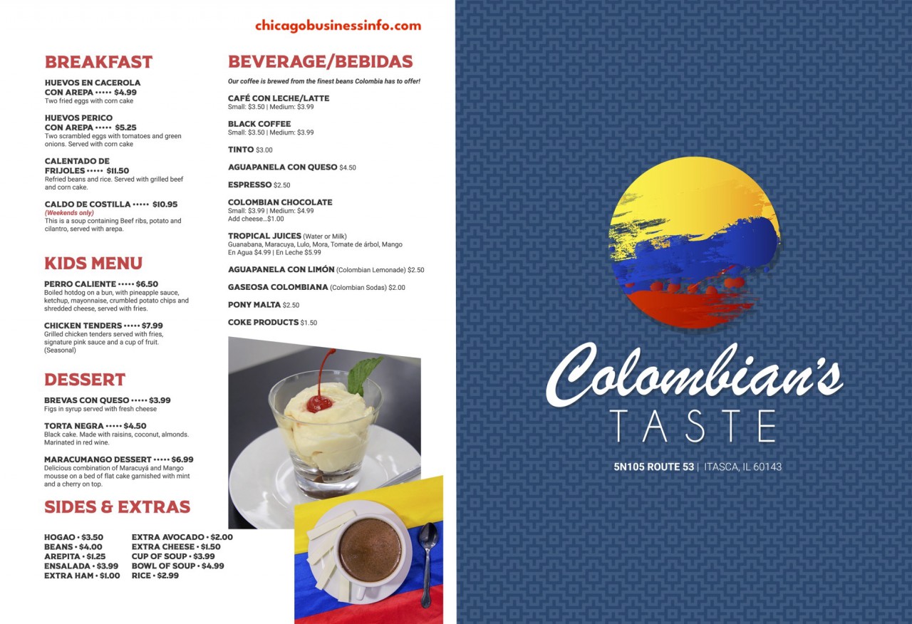 Colombians Taste Itasca Menu 1