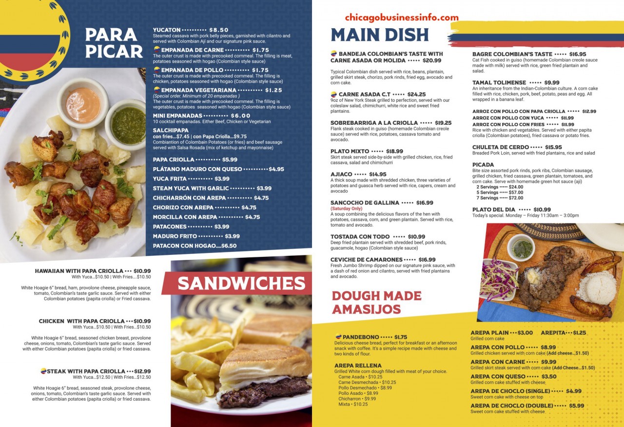 Colombians Taste Itasca Menu 2