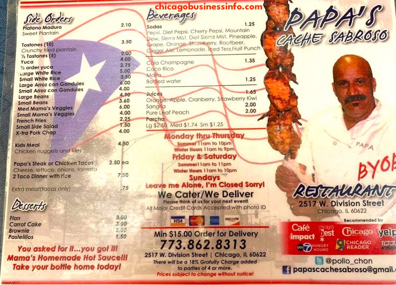 Papas Cache Sabroso Chicago Menu 1