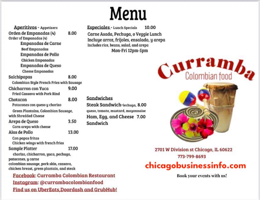 Curramba Chicago Menu 1