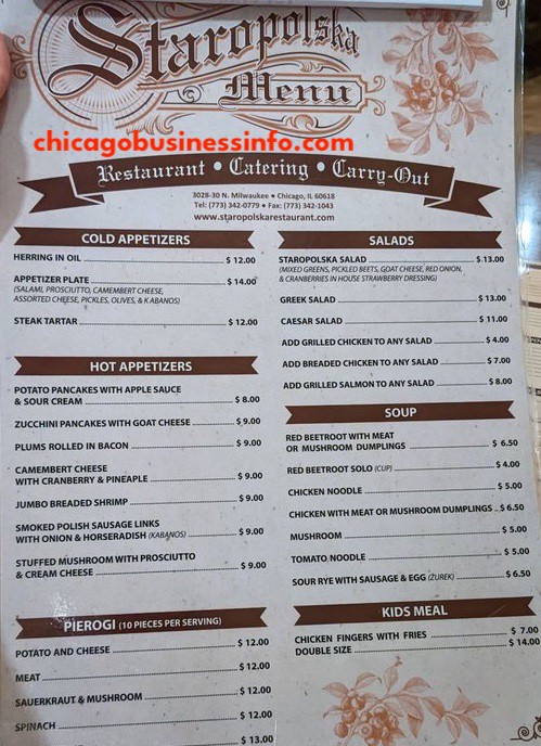 Staropolska Restaurant Chicago Menu 1