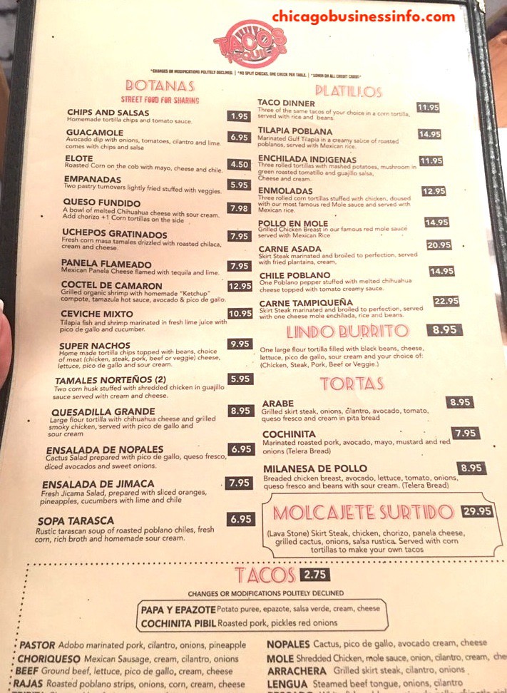 Tacos Tequilas Chicago Menu 1