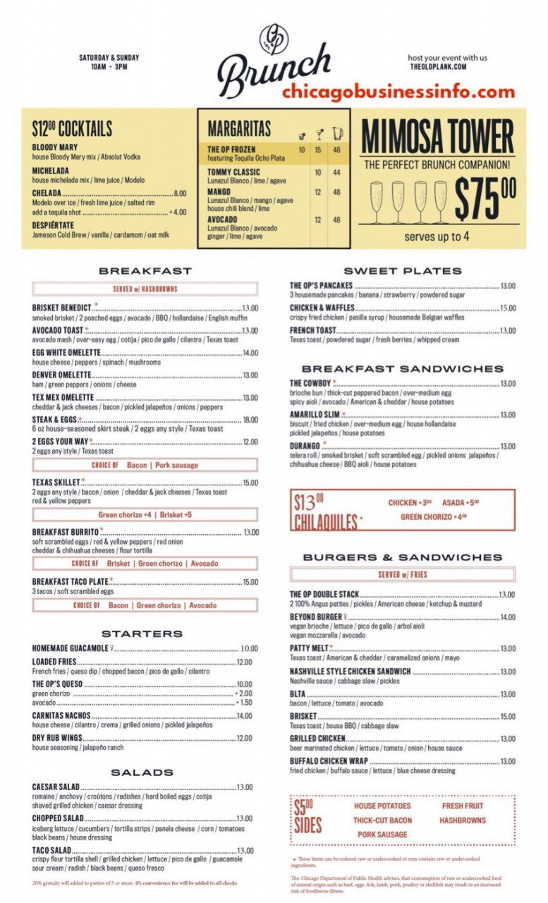 The Old Plank Chicago Menu 2