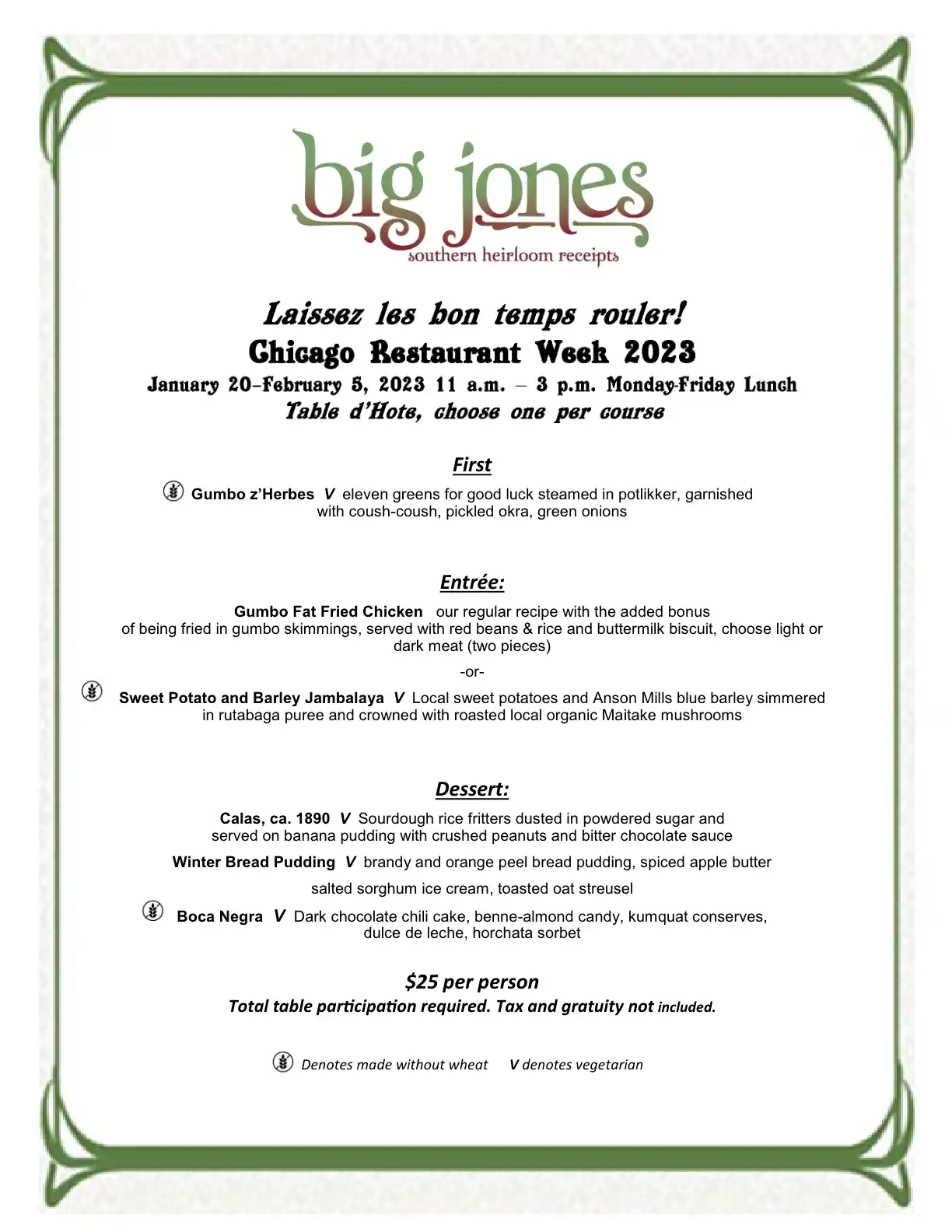 Chicago Restaurant Week 2023 Menu Big Jones Lunch
