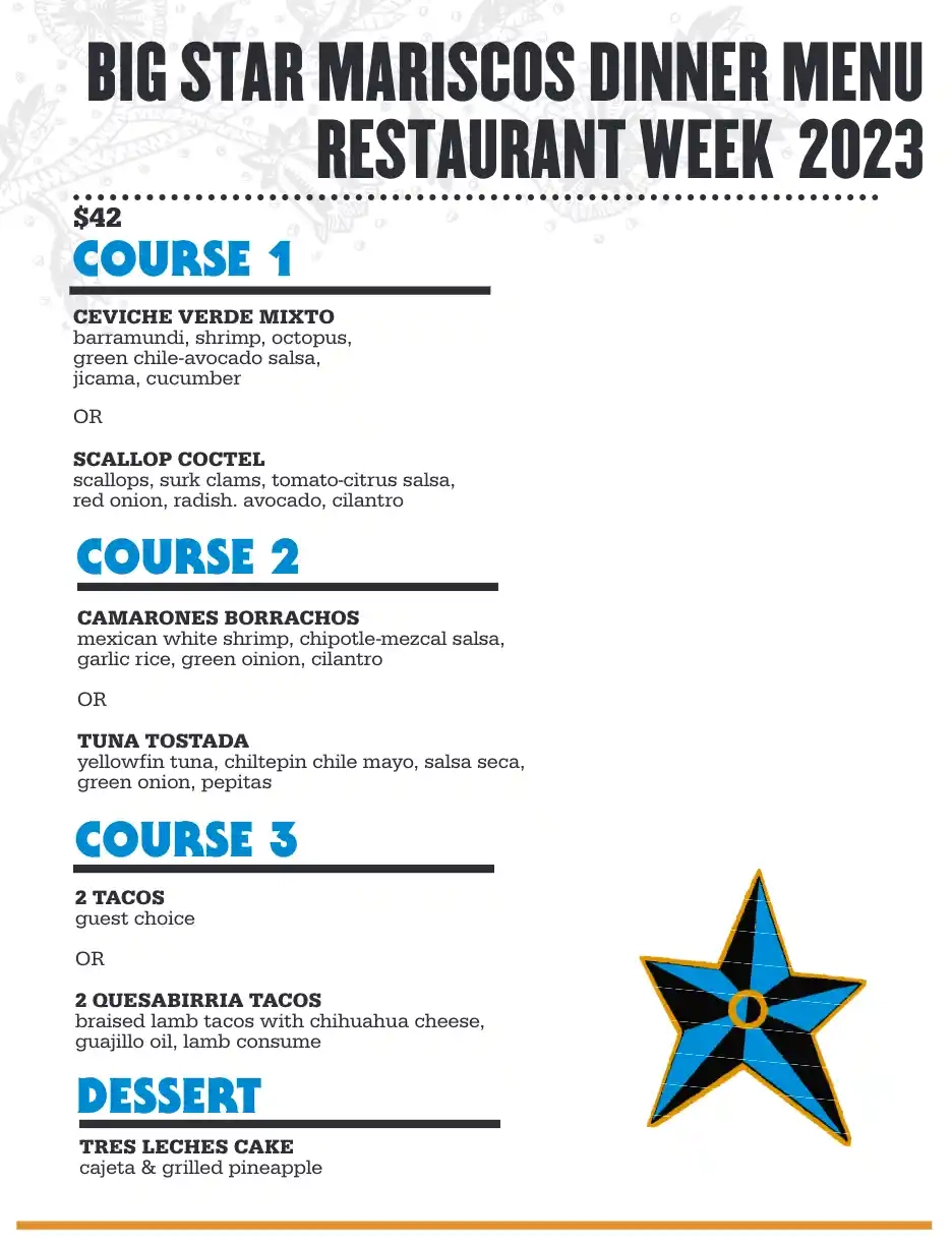 Chicago Restaurant Week 2023 Menu Big Star Mariscos Dinner