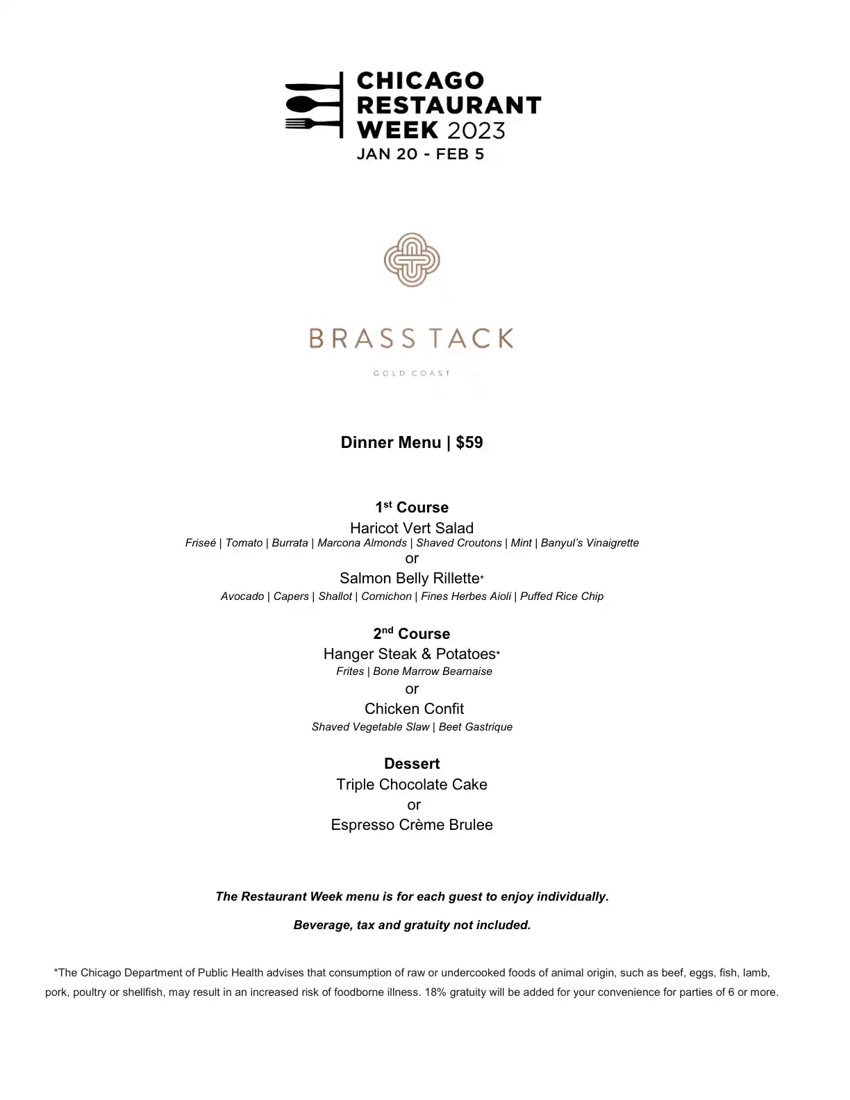 Chicago Restaurant Week 2023 Menu Brass Tack Dinner