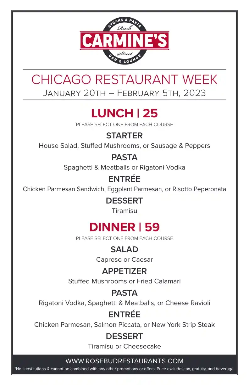 Chicago Restaurant Week 2023 Menu Carmines Dinner