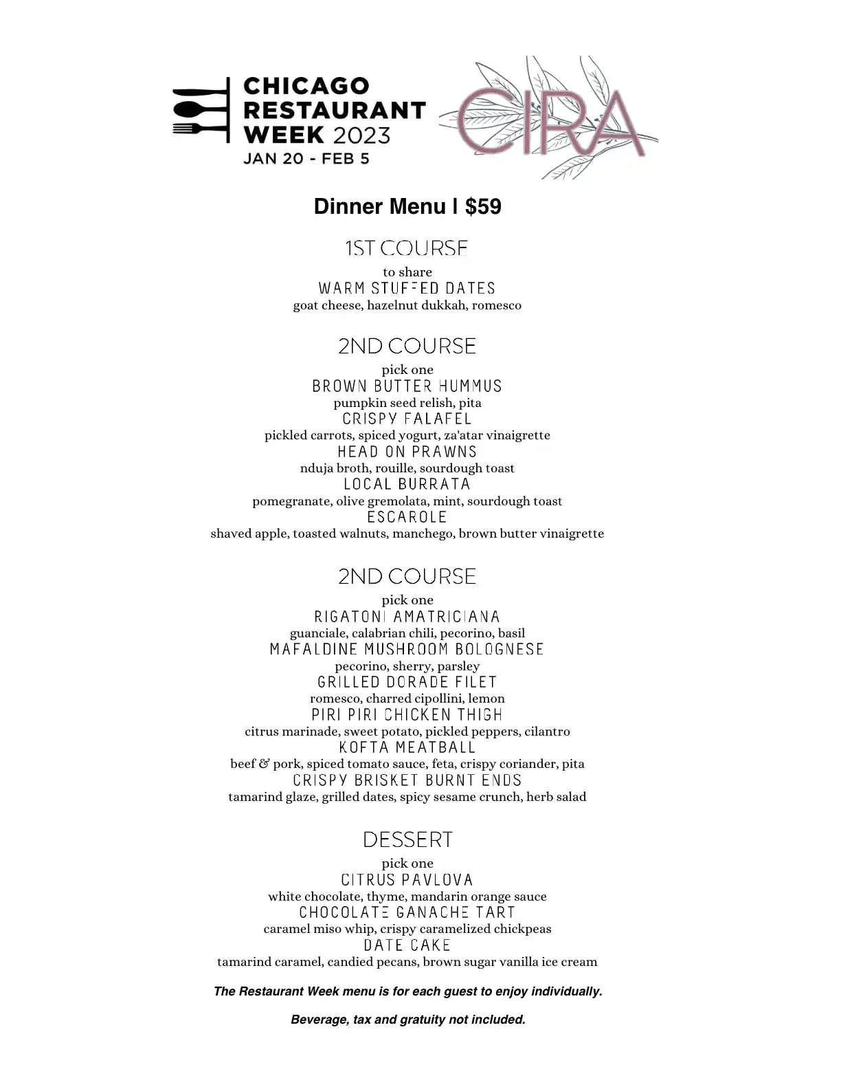 Chicago Restaurant Week 2023 Menu Cira Dinner
