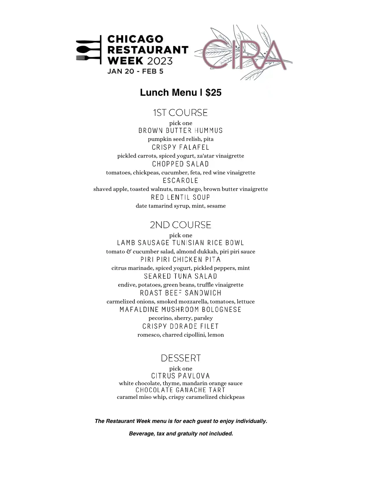 Chicago Restaurant Week 2023 Menu Cira Lunch
