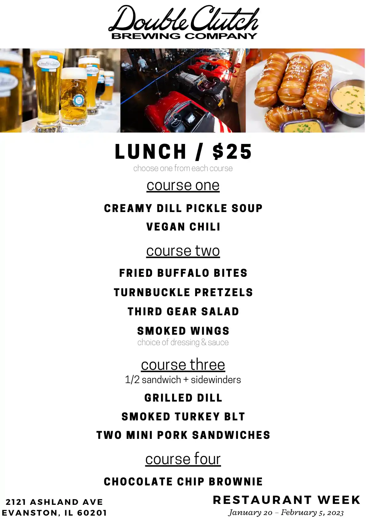 Chicago Restaurant Week 2023 Menu Double Clutch Brewing Company Lunch
