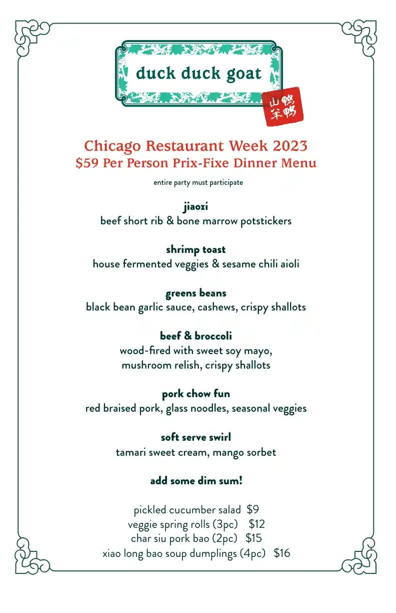 Chicago Restaurant Week 2023 Menu Duck Duck Goat