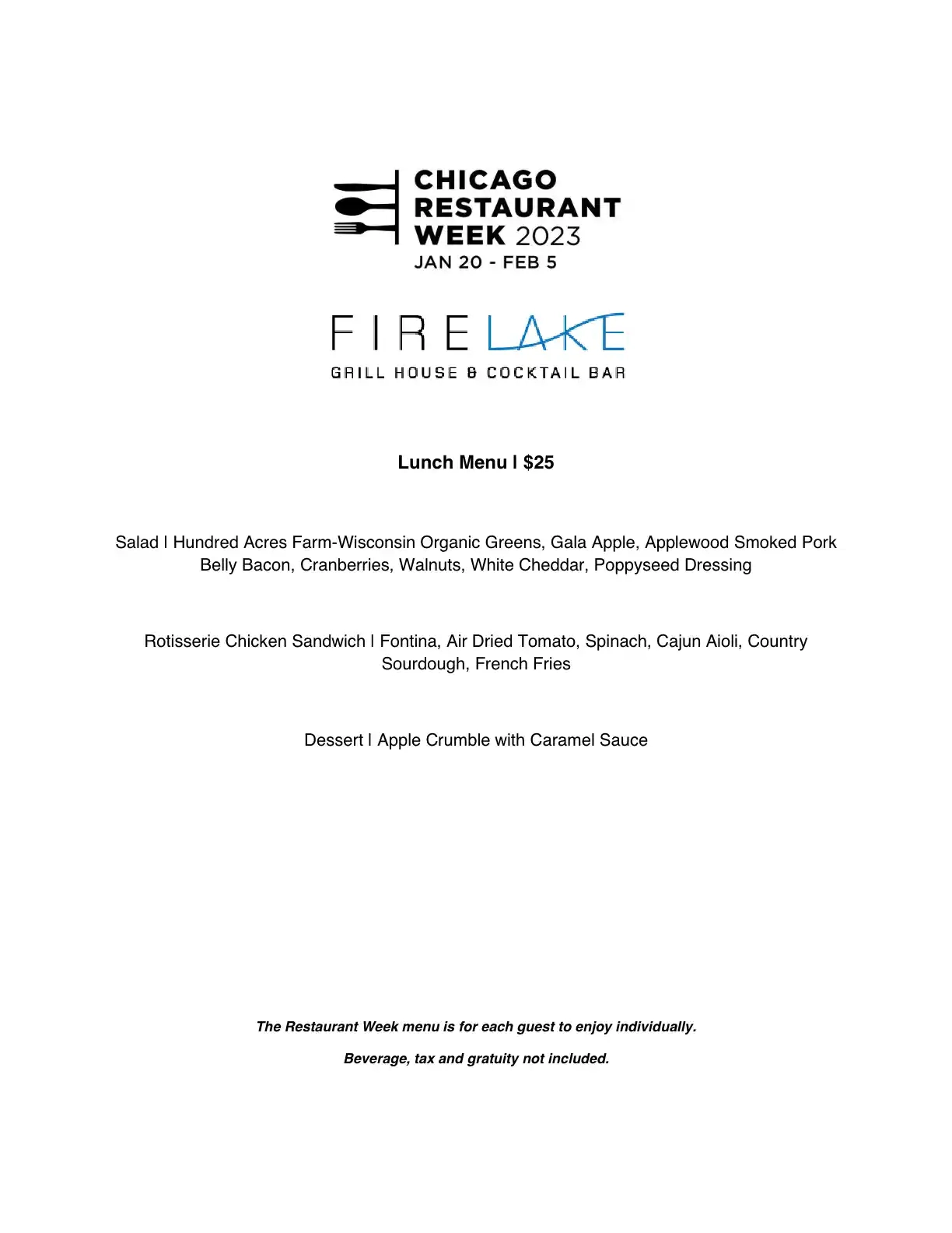 Chicago Restaurant Week 2023 Menu Firelake Grill House Lunch