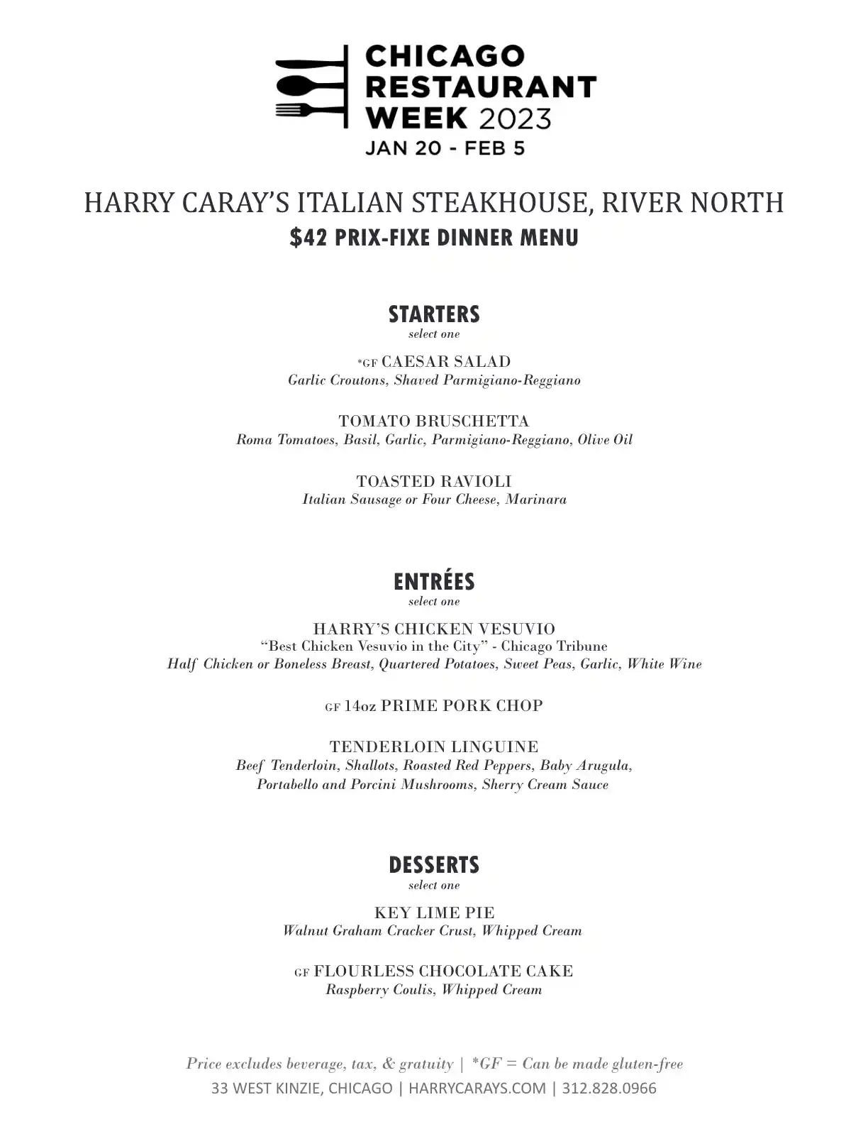 Chicago Restaurant Week 2023 Menu Harry Carry's River North Dinner