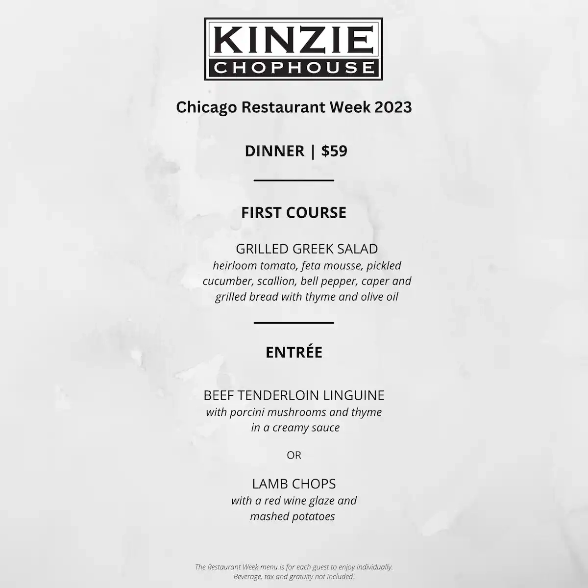Chicago Restaurant Week 2023 Menu Kinzie Chophouse Dinner