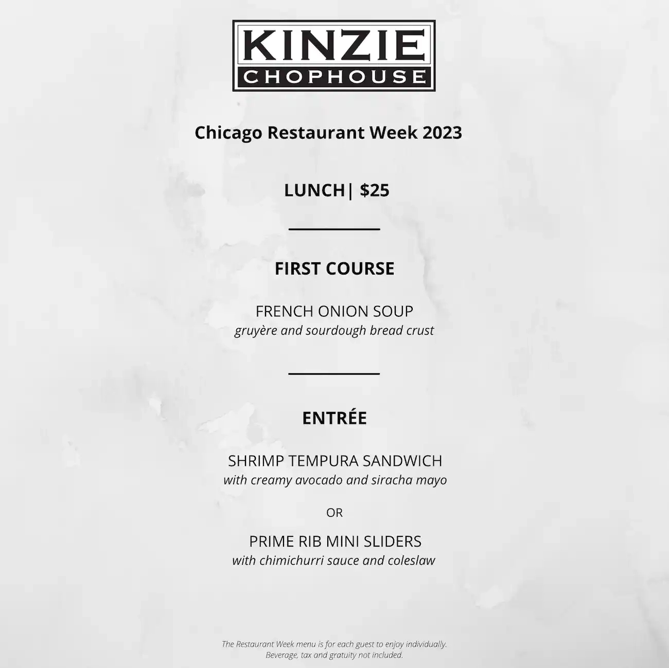 Chicago Restaurant Week 2023 Menu Kinzie Chophouse Lunch