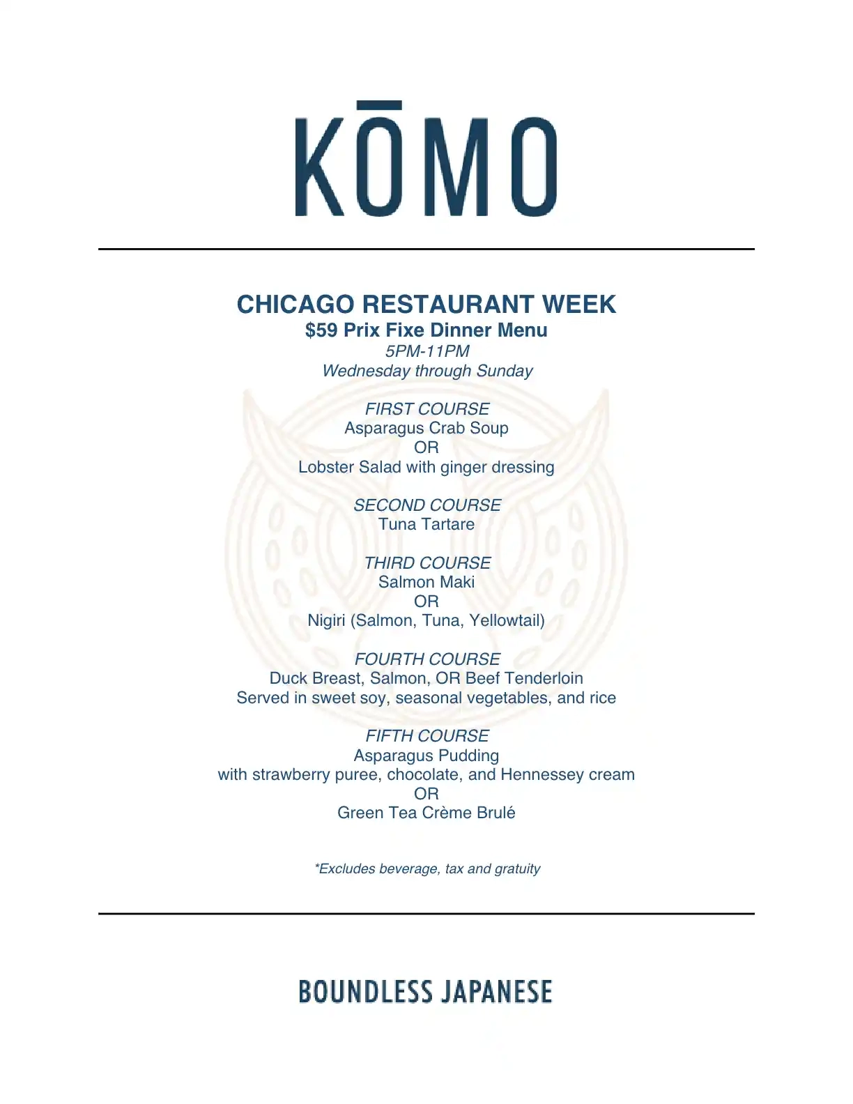 Chicago Restaurant Week 2023 Menu Komo Dinner