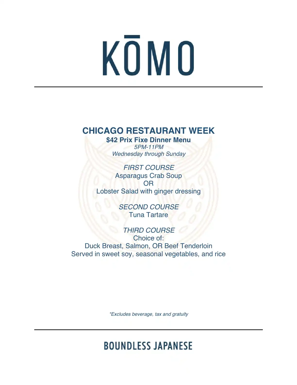 Chicago Restaurant Week 2023 Menu Komo Lunch