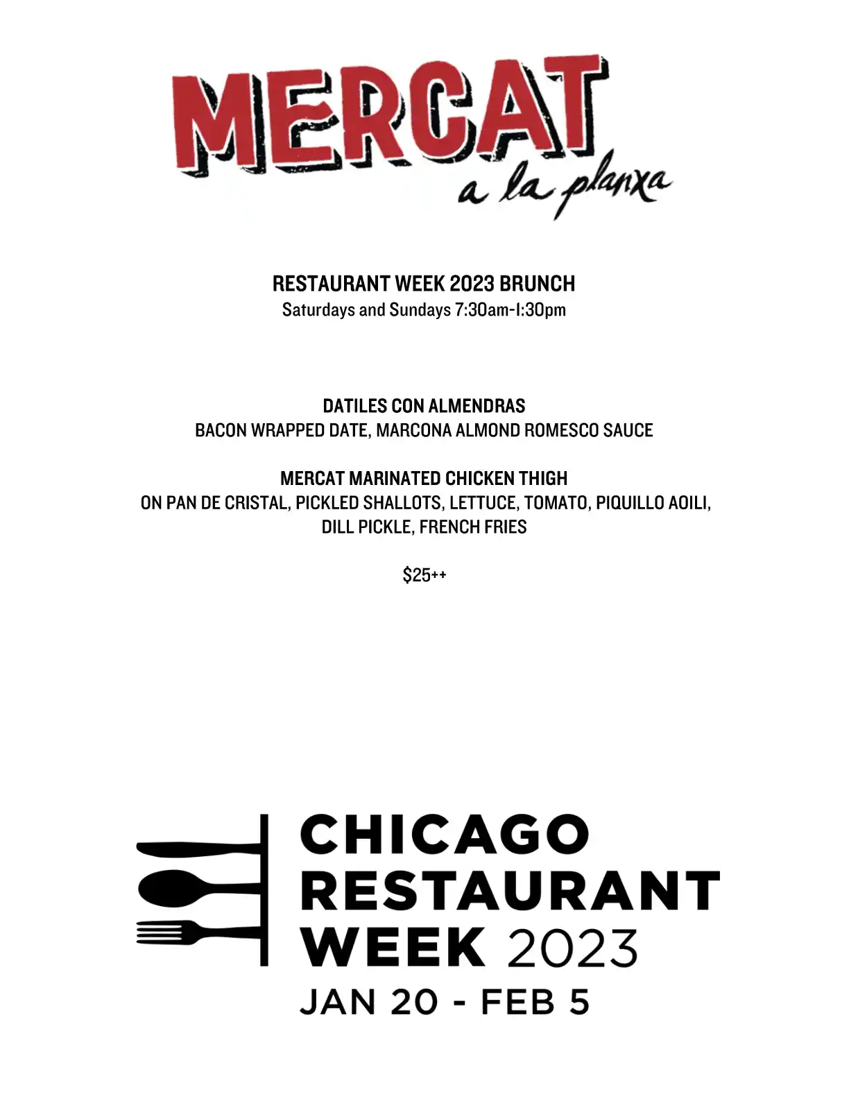 Chicago Restaurant Week 2023 Menu Mercat A La Planxa Brunch
