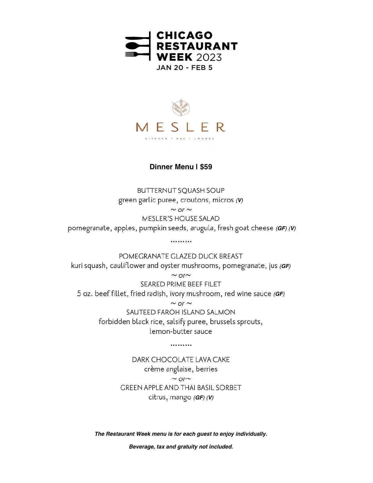 Chicago Restaurant Week 2023 Menu Mesler