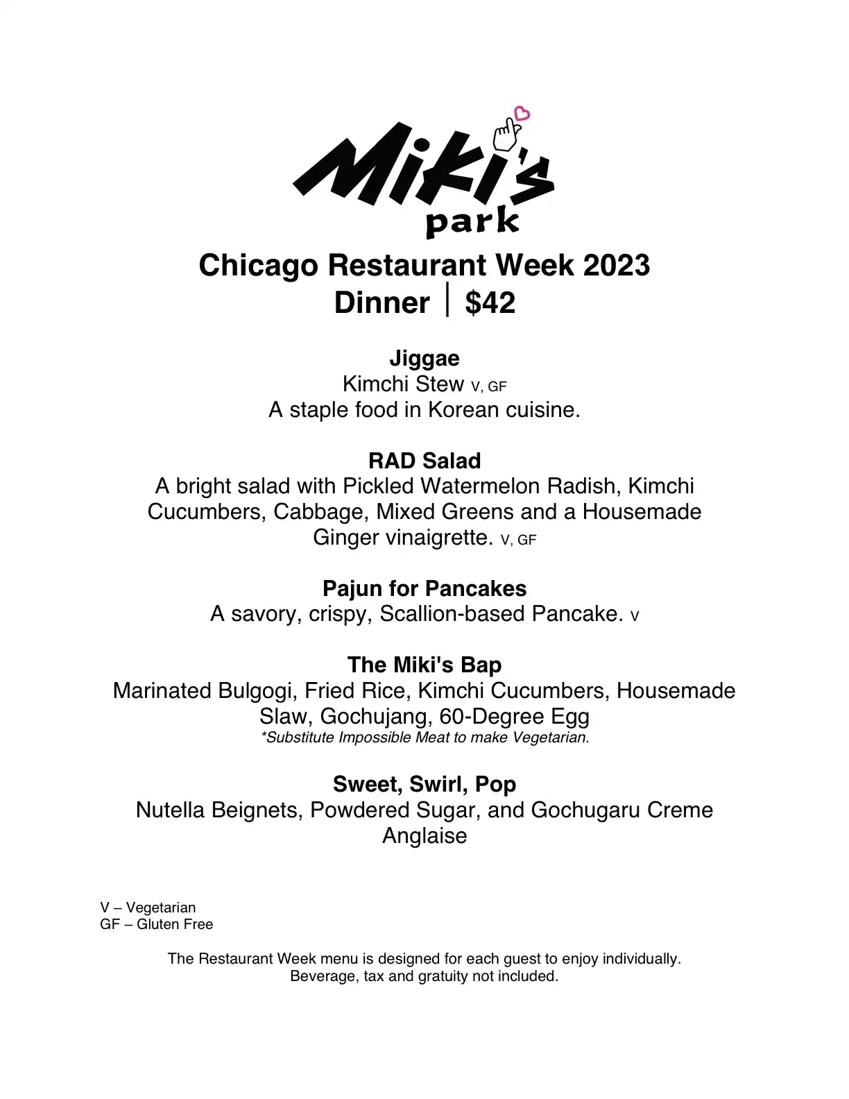 Chicago Restaurant Week 2023 Menu Mikis Park