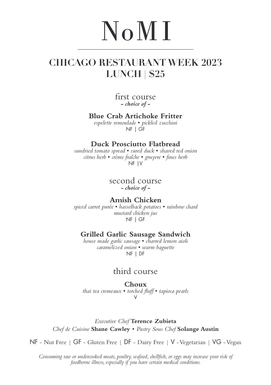 Chicago Restaurant Week 2023 Menu Nomi Kitchen Lunch
