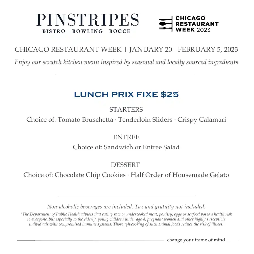 Chicago Restaurant Week 2023 Menu Pinstripes Lunch